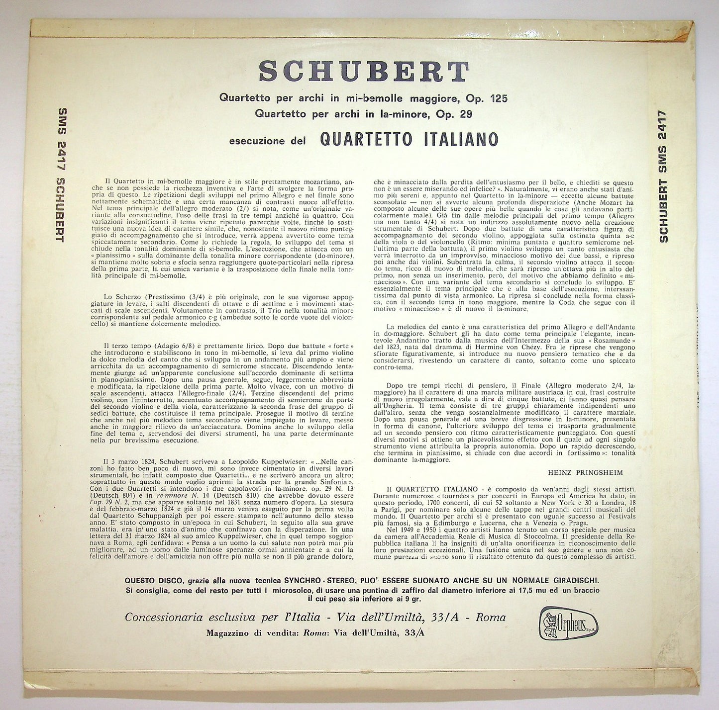 EBOND Schubert - Quartetto Per Archi In Mi Bemolle Maggiore Vinile V121122