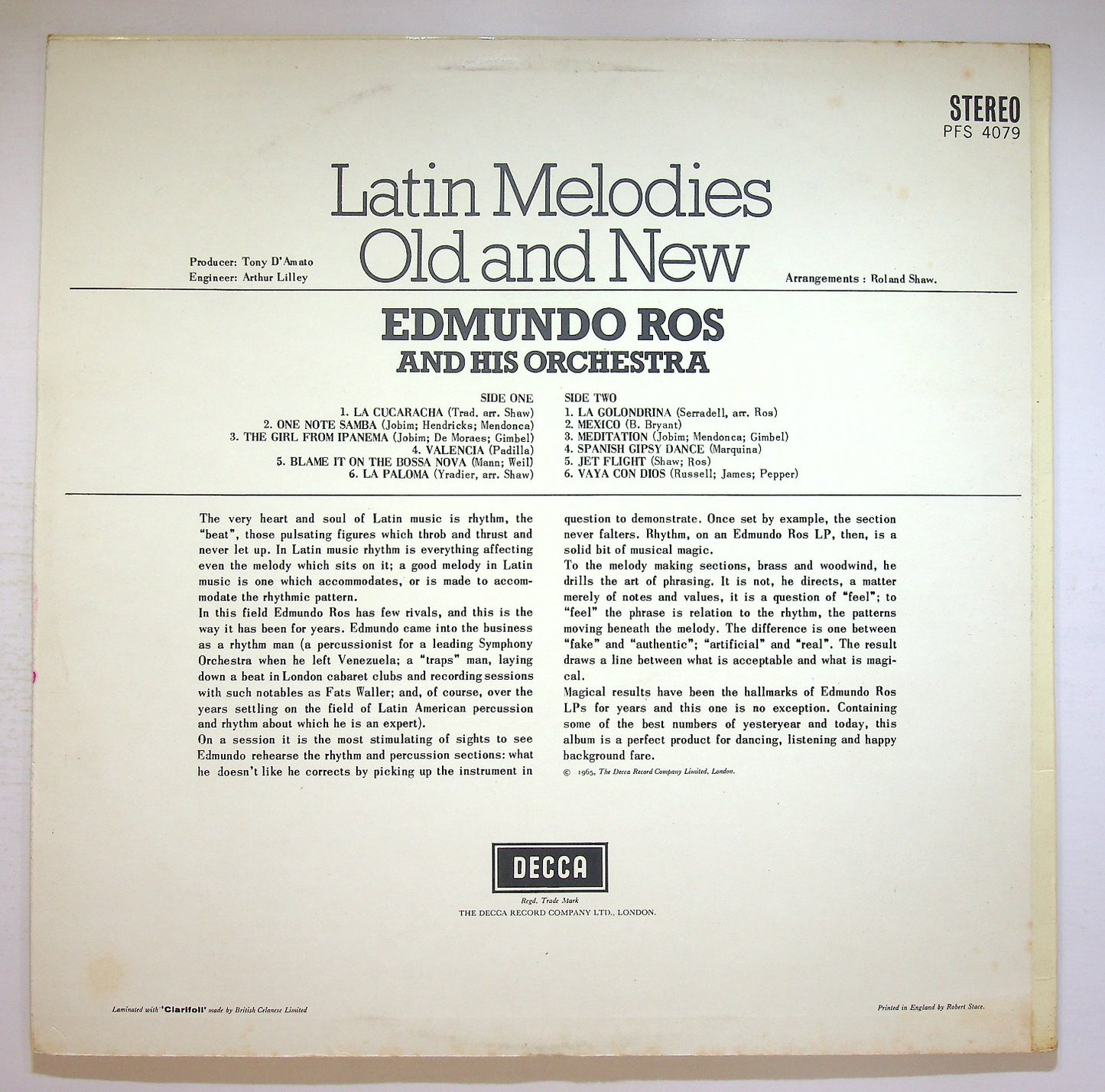 EBOND Edmundo Ros And His Orchestra - Latin Melodies Old And New Vinile V121129