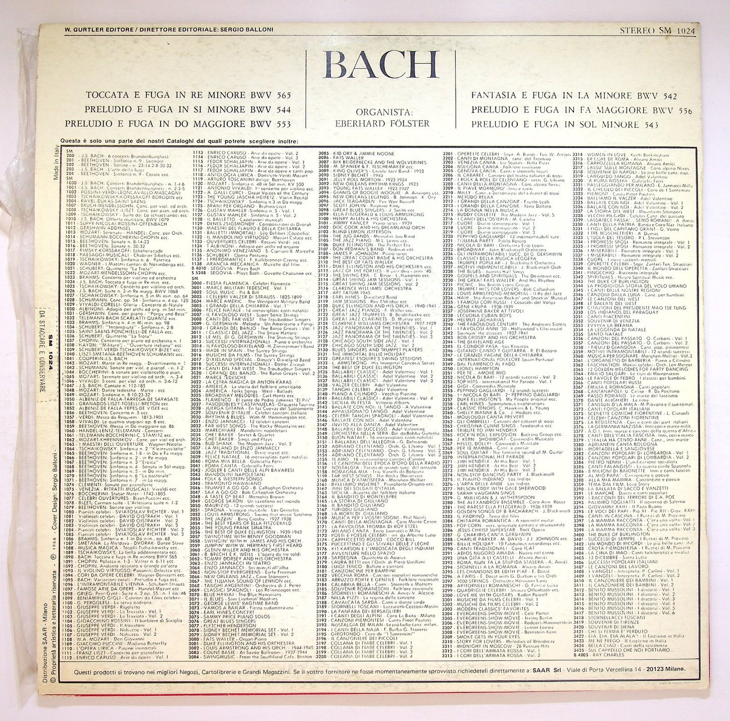 EBOND Bach , Eberhard Folster - Bach Vinile V121143