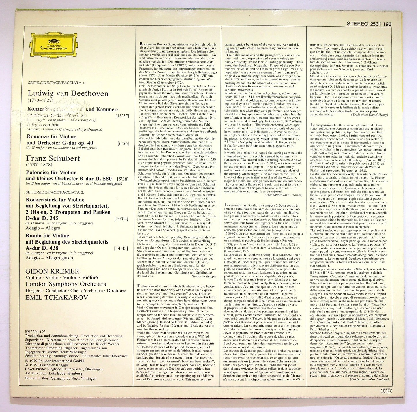 EBOND Beethoven - Schubert - Musik Fur Violine & Orchester Vinile V123009