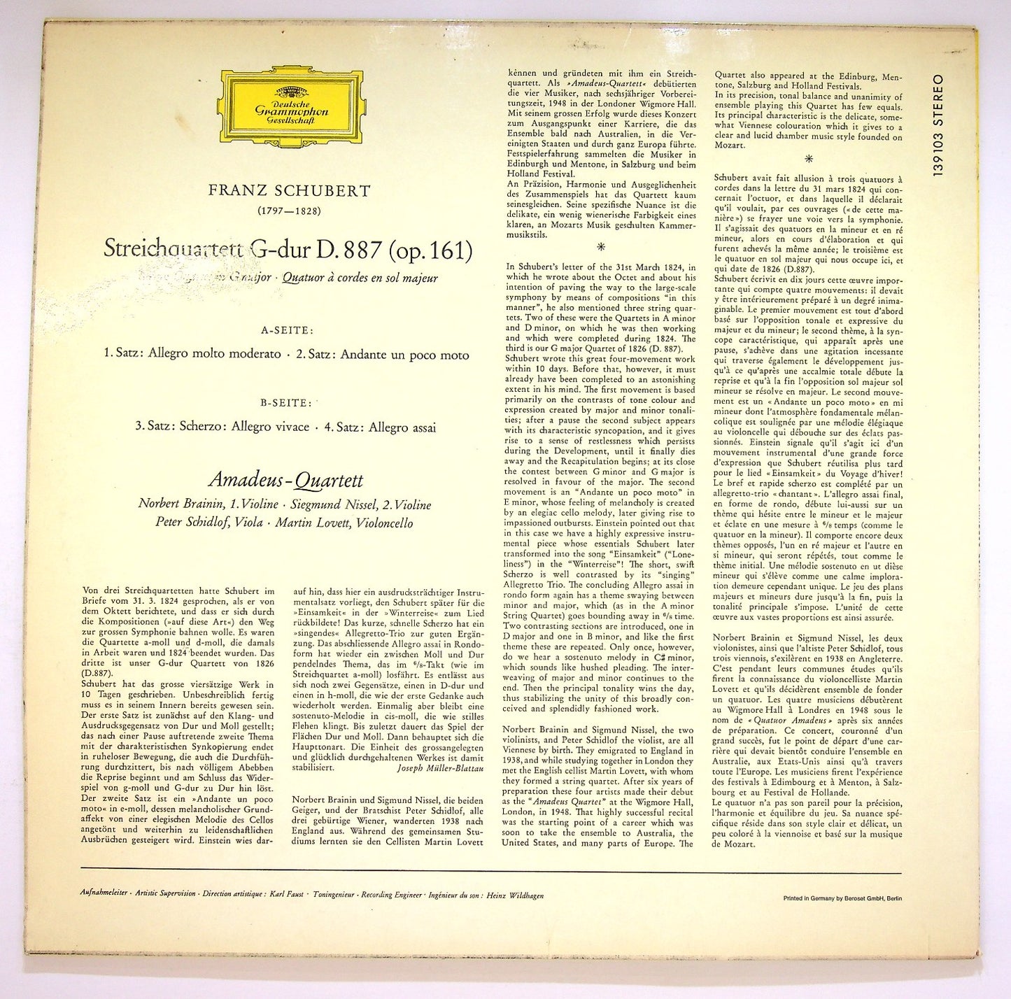 EBOND Franz Schubert - Amadeus-Quartett - Streichquartett G-dur Vinile V123013