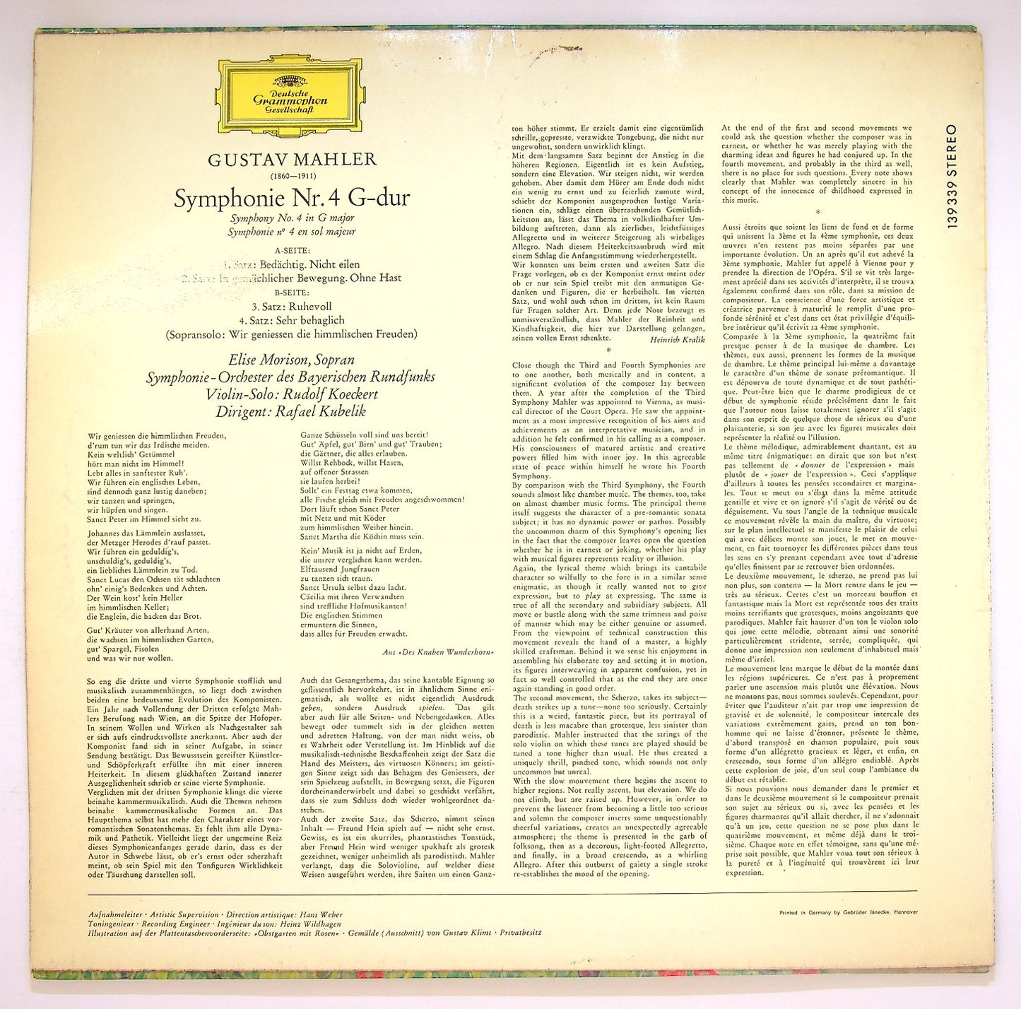 EBOND Gustav Mahler - Rafael Kubelik - Symphonie Nr. 4 Vinile V123014