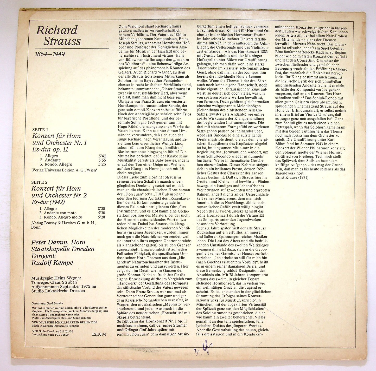 EBOND Richard Strauss - Konzert Fur Horn Und Orchester Nr. 1 Vinile V123109