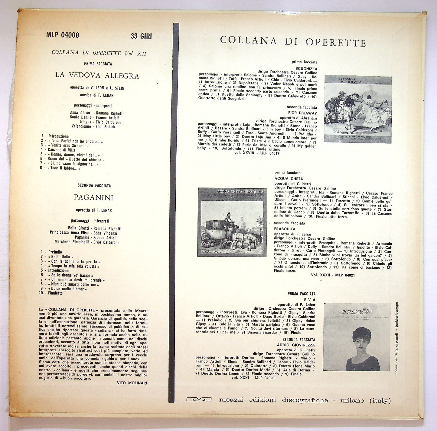EBOND Collana di Operette Vol XII - La Vedova Allegra Paganini Vinile V124001