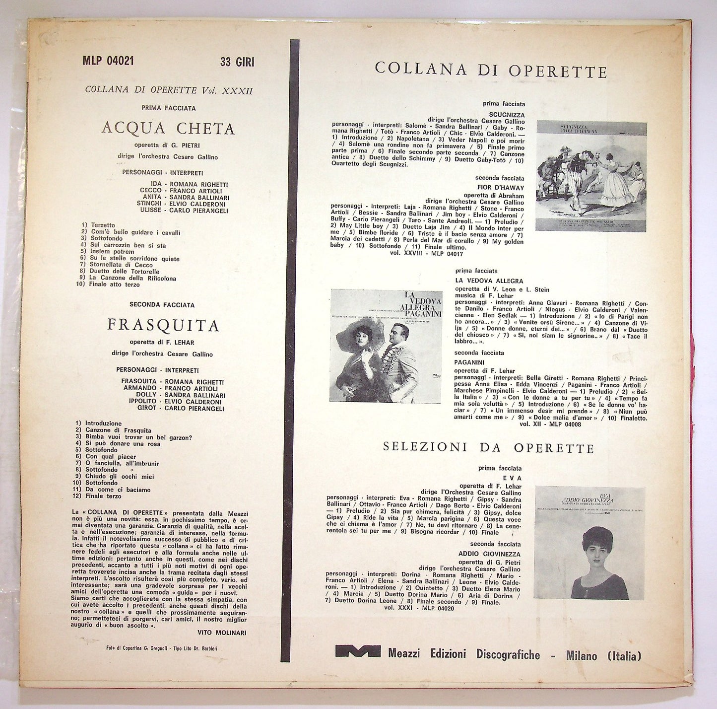 EBOND Cesare Gallino - Acqua Cheta/Frasquita Vinile V124024