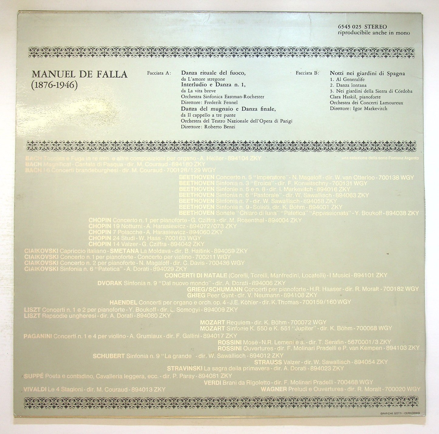 EBOND Manuel De Falla - Le Piu Belle Pagine Vinile V124035