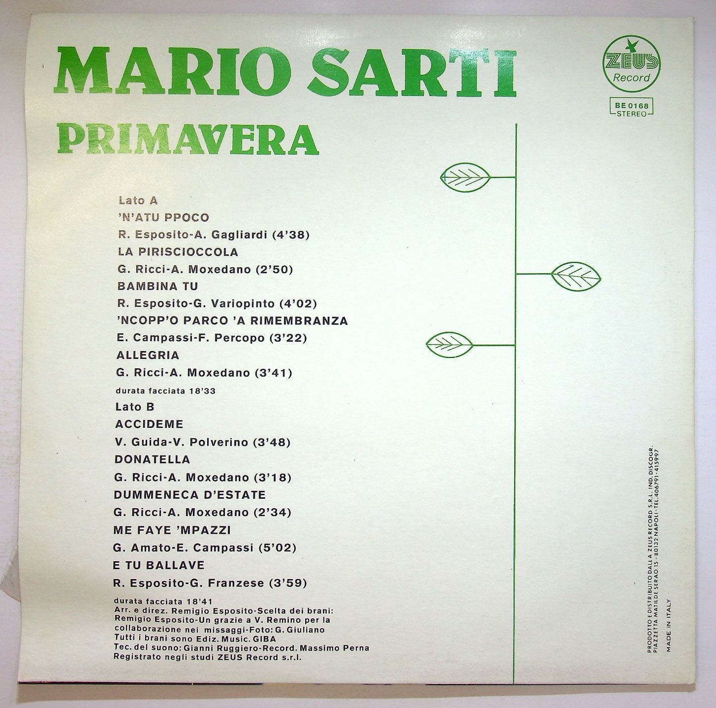 EBOND Mario Sarti - Primavera Vinile V124054