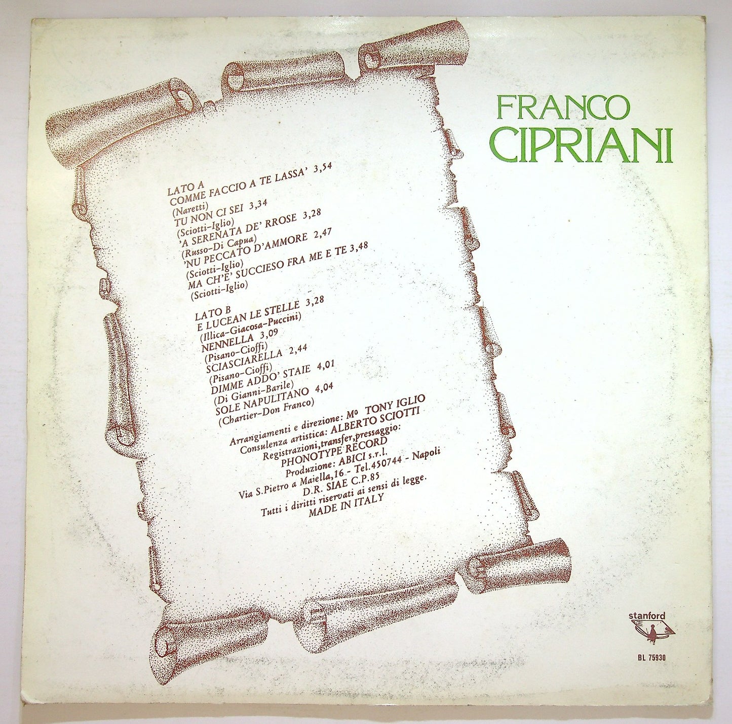 EBOND Franco Cipriani - Come Faccio A Te Lassa Vinile V124148