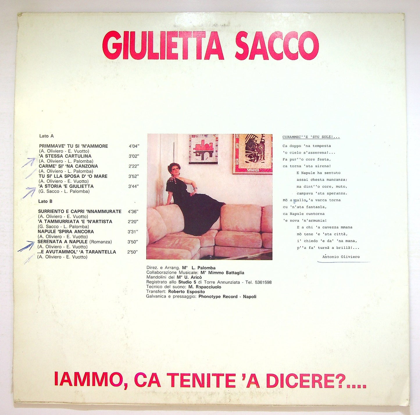 EBOND Giulietta Sacco - Iammo, Ca Tenite 'A Dicere?... Vinile V125063