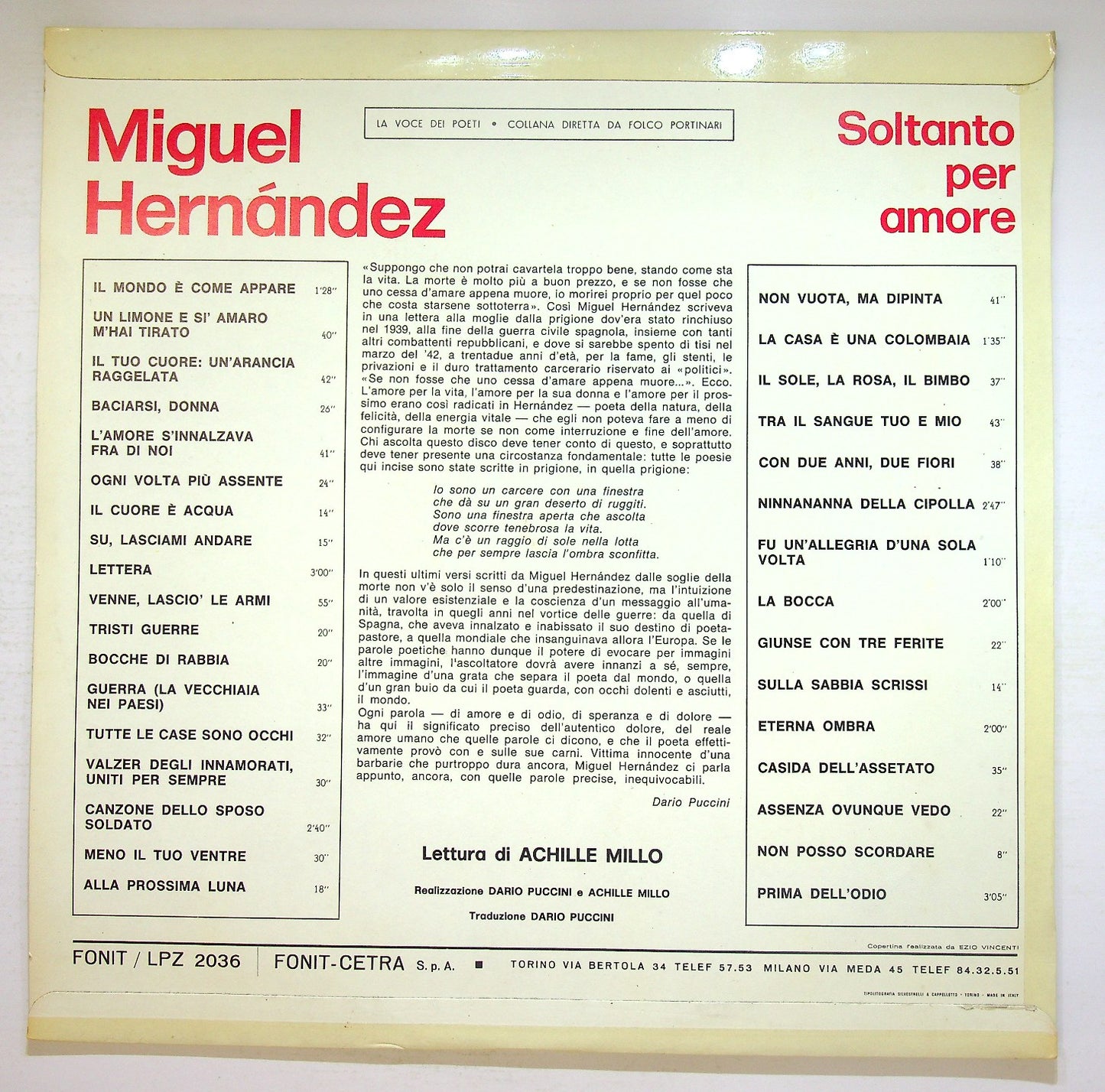 EBOND Hernandez - Soltanto Per Amore - Lettura Di Achille Millo Vinile V126018