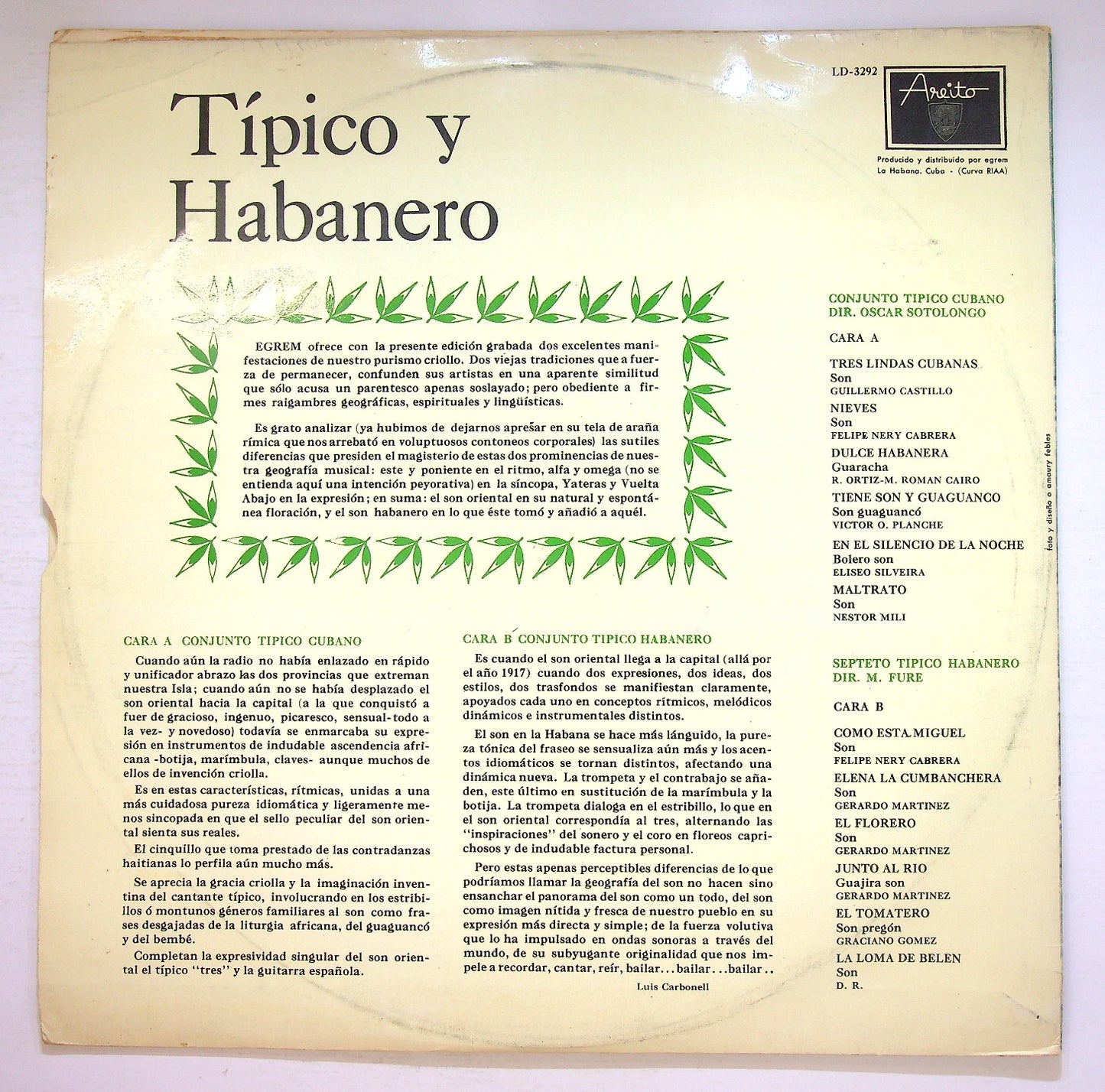 EBOND Conjunto Tipico Cubano - Tipico Y Habanero Vinile V126064