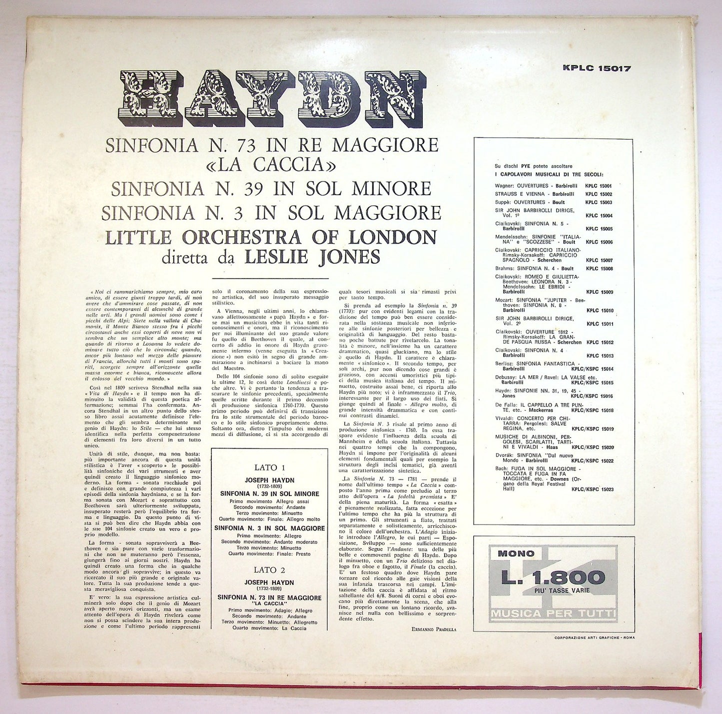 EBOND Haydn - Sinfonia N. 73 In Re Maggiore ''La Caccia'' Vinile V126089