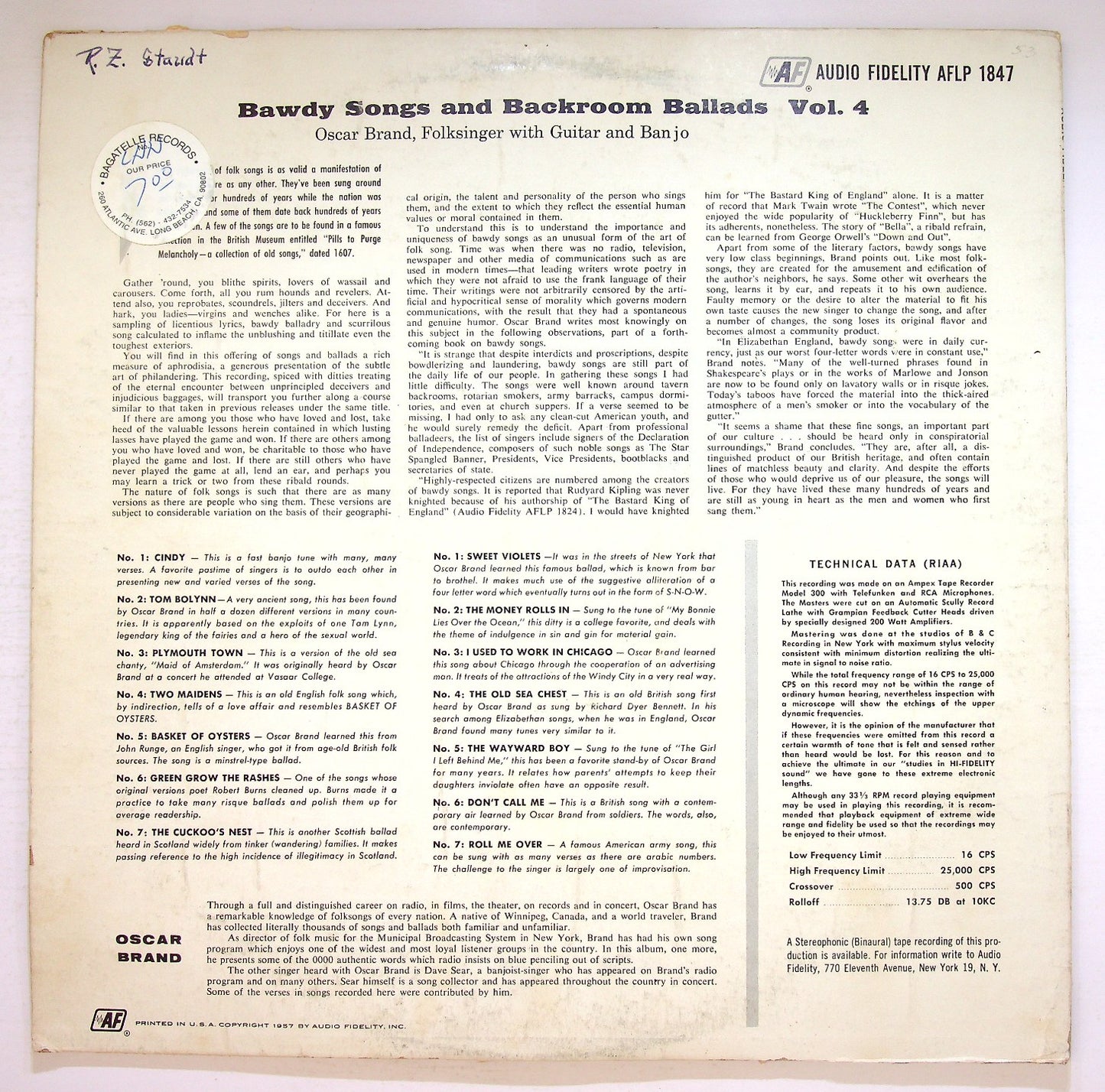 EBOND Oscar Brand - Bawdy Songs & Backroom Ballads - Vol. 4 Vinile V126111