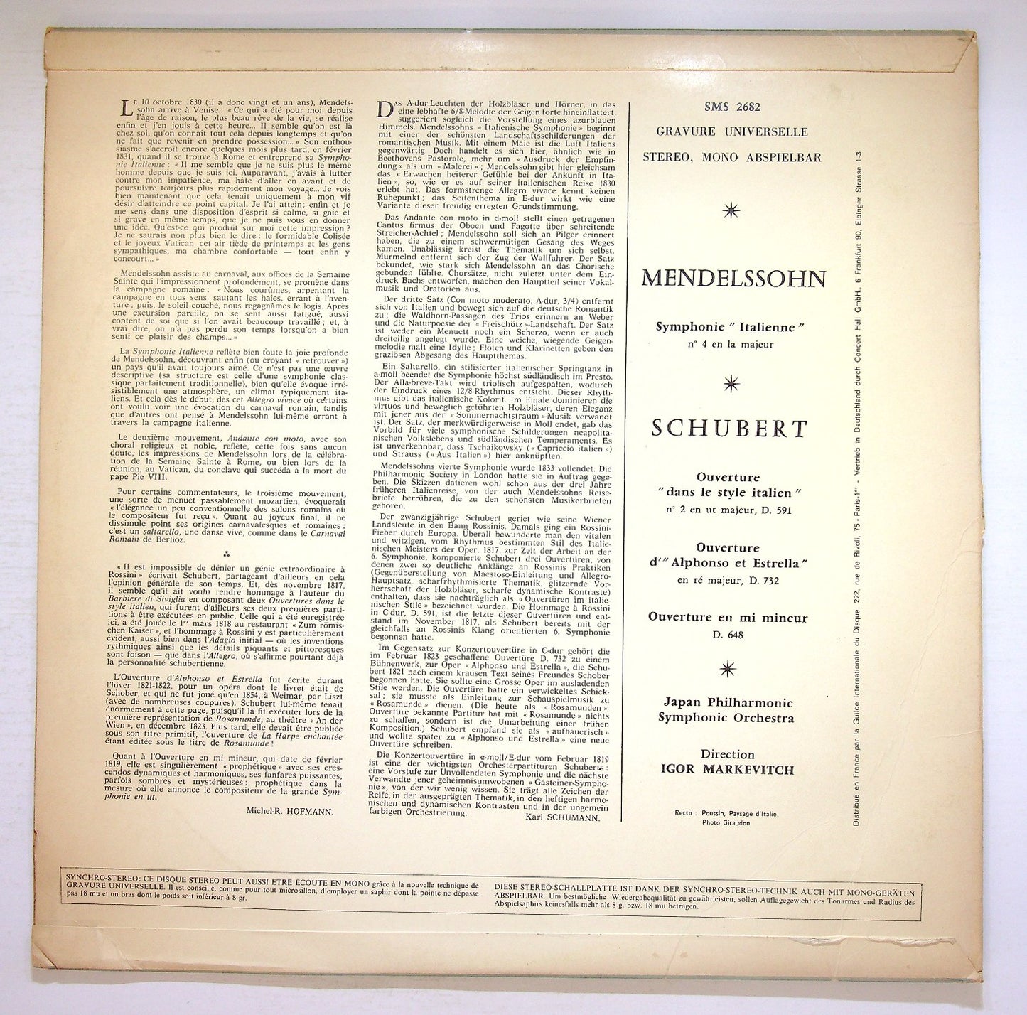 EBOND Schubert / Mendelssohn - Symphonie N°4 ''Italienische'' Vinile V127052