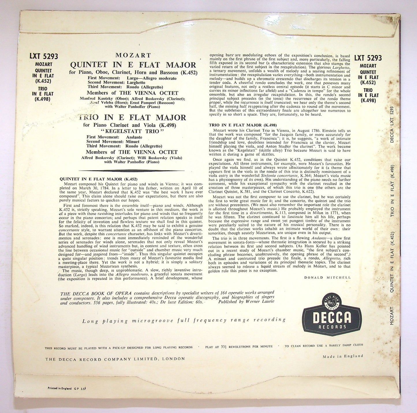 EBOND Mozart - Quintet In E Flat (K.452) / Trio In E Flat (K.498) Vinile V127065