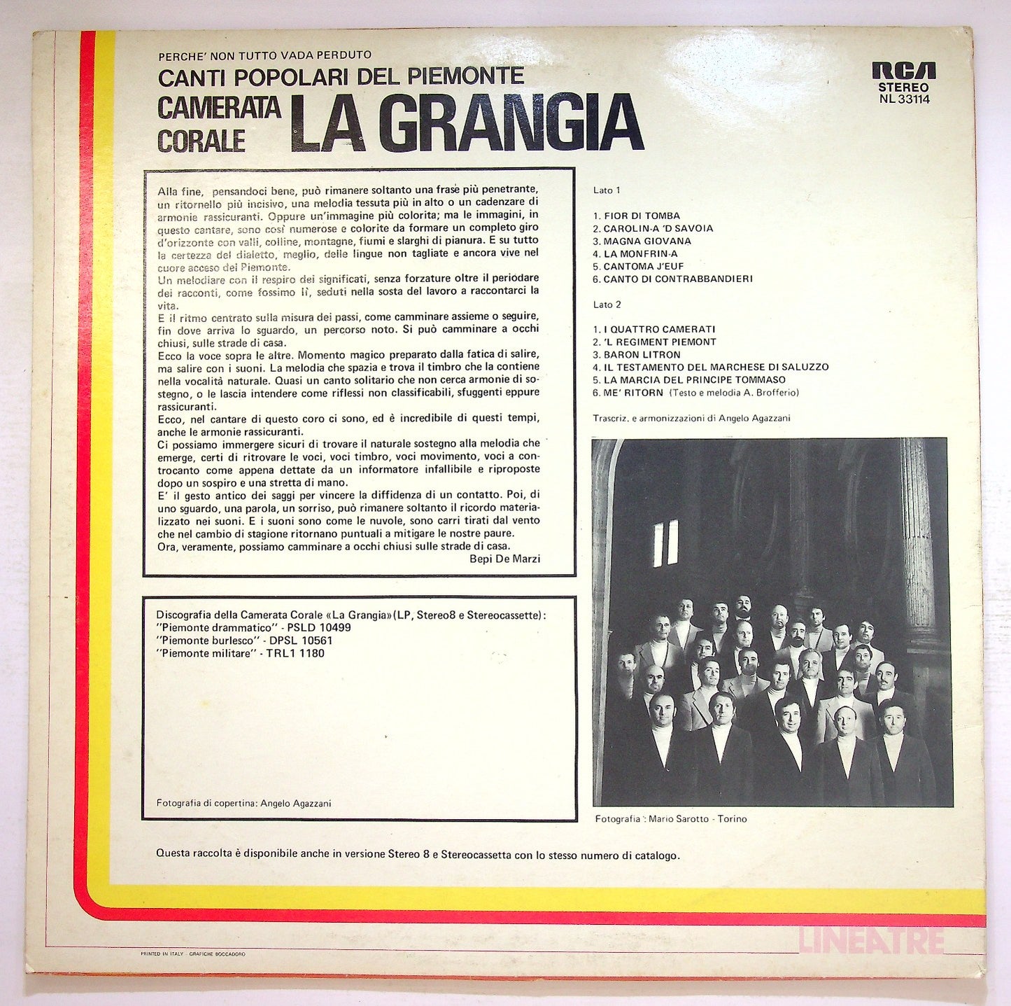 EBOND Camerata Corale La Grangia - Canti Popolari Del Piemonte Vinile V132050