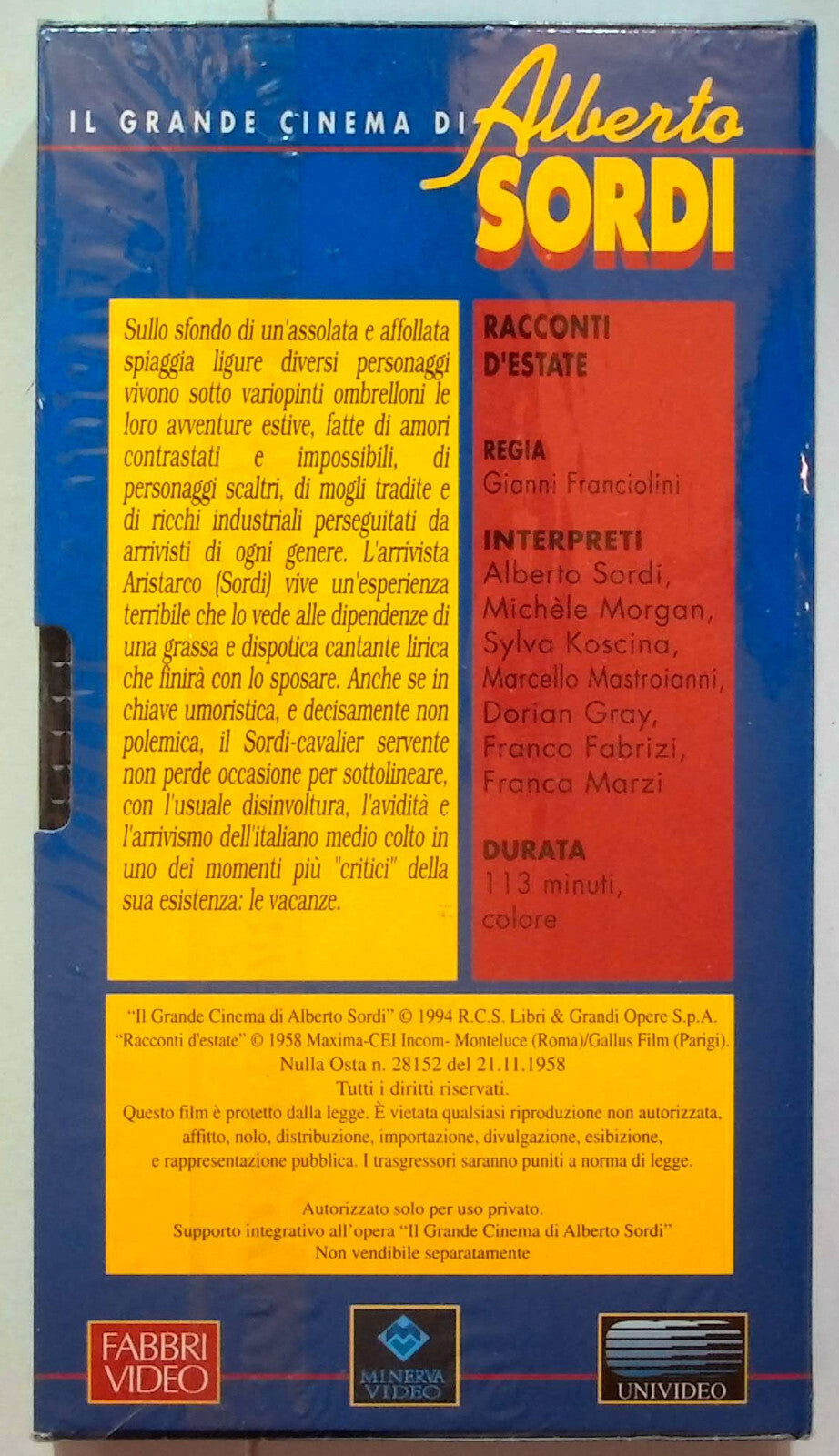 EBOND Racconti D'estate - Il Grande Cinema Alberto Sordi Editoriale VHS VH000835