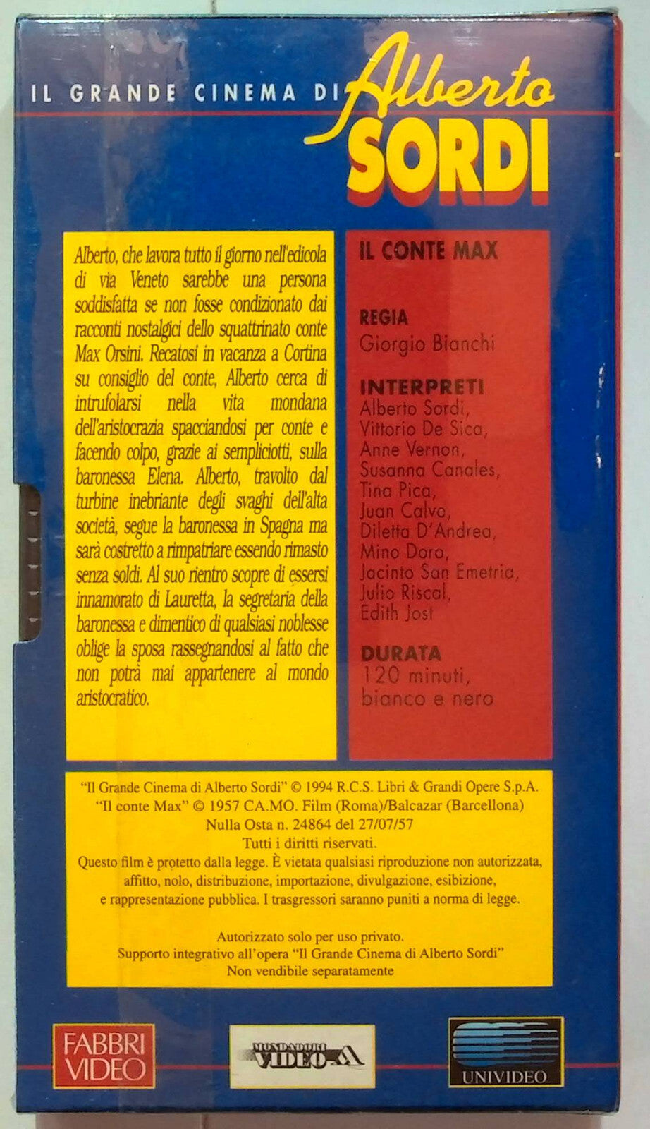 EBOND Il Conte Max - Il Grande Cinema Alberto Sordi Editoriale VHS VH000856