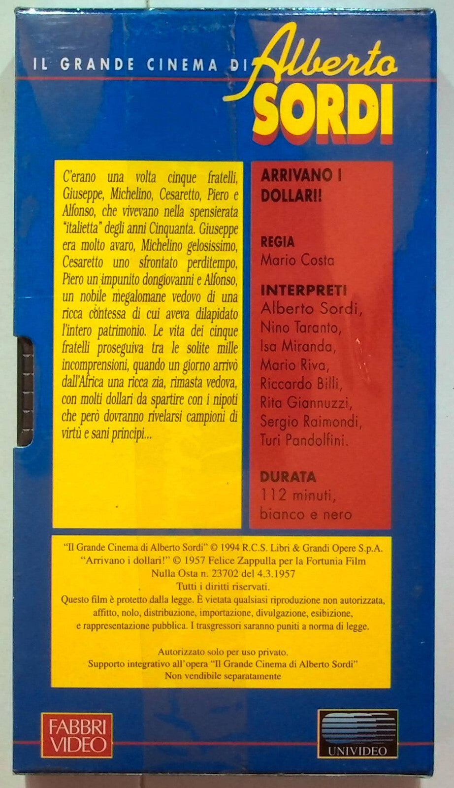 EBOND Arrivano I Dollari! Il Grande Cinema Alberto Sordi Editoriale VHS VH000861