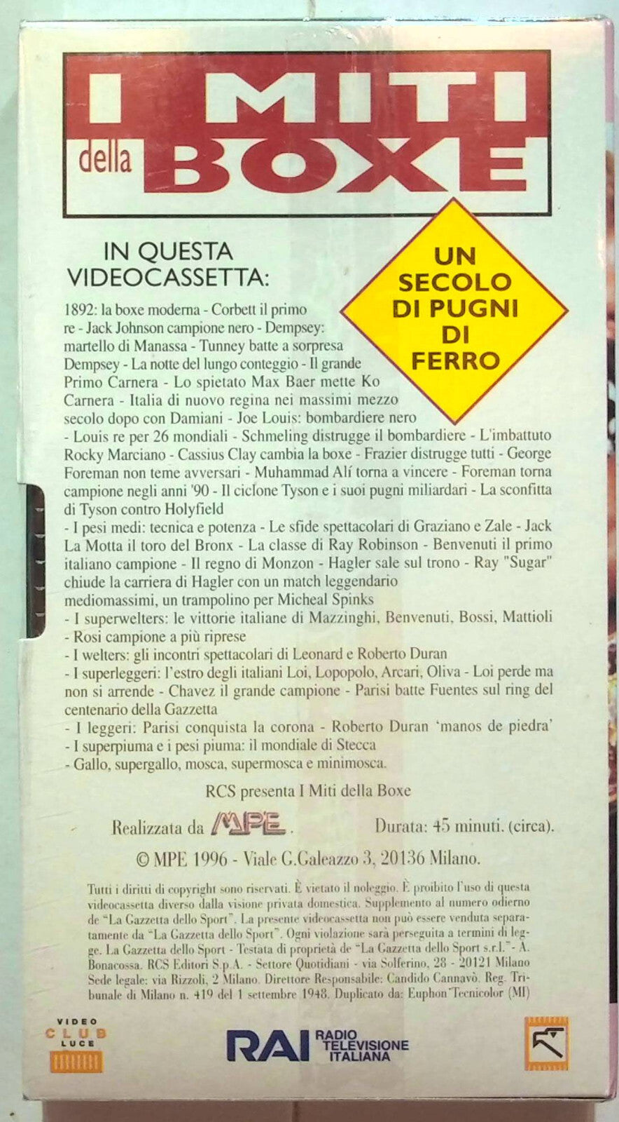 EBOND I Miti Della Boxe - Un Secolo Di Pugni Di Ferro Editoriale VHS VH001410