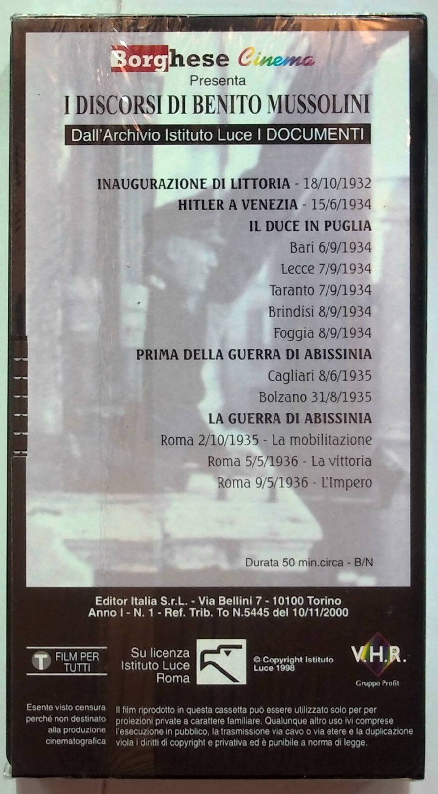 EBOND I Discorsi Di Benito Mussolini Volume 2 Editoriale VHS VH001453