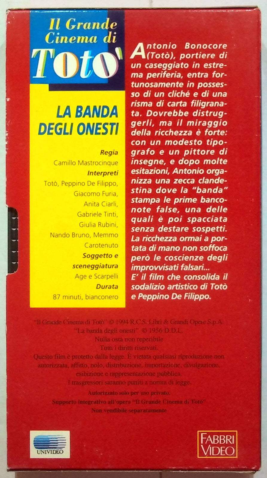 EBOND La Banda Degli Onesti Editoriale VHS VH002077