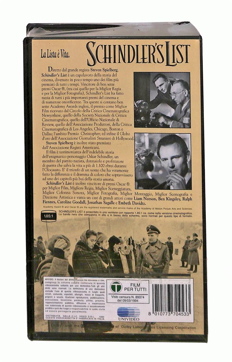 EBOND Schinder s List Universal Cic VHS VH003569