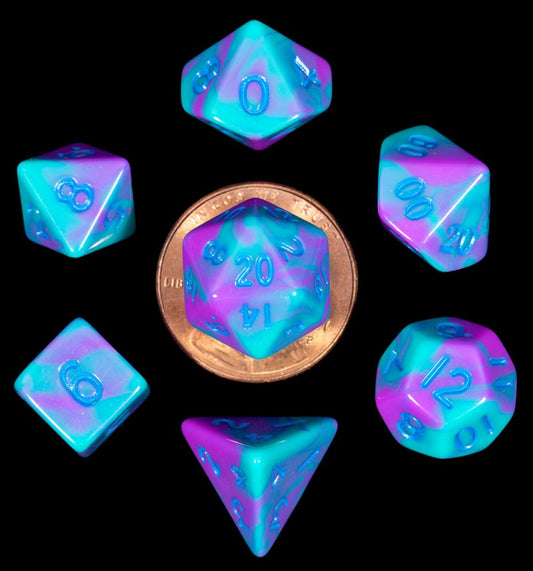 FanRoll Mini Dice Set Turquoise and Purple Marble (7) P040295