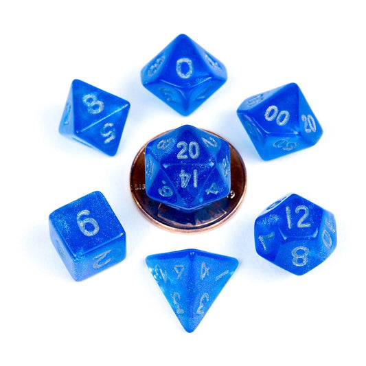 FanRoll Mini Dice Set Stardust Blue with Silver Numbers (7) P040301
