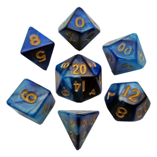 FanRoll Mini Dice Set Blue/Light Blue with Gold Numbers (7) P040302