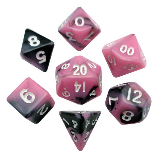 FanRoll Mini Dice Set Pink/Black with White Numbers (7) P040303