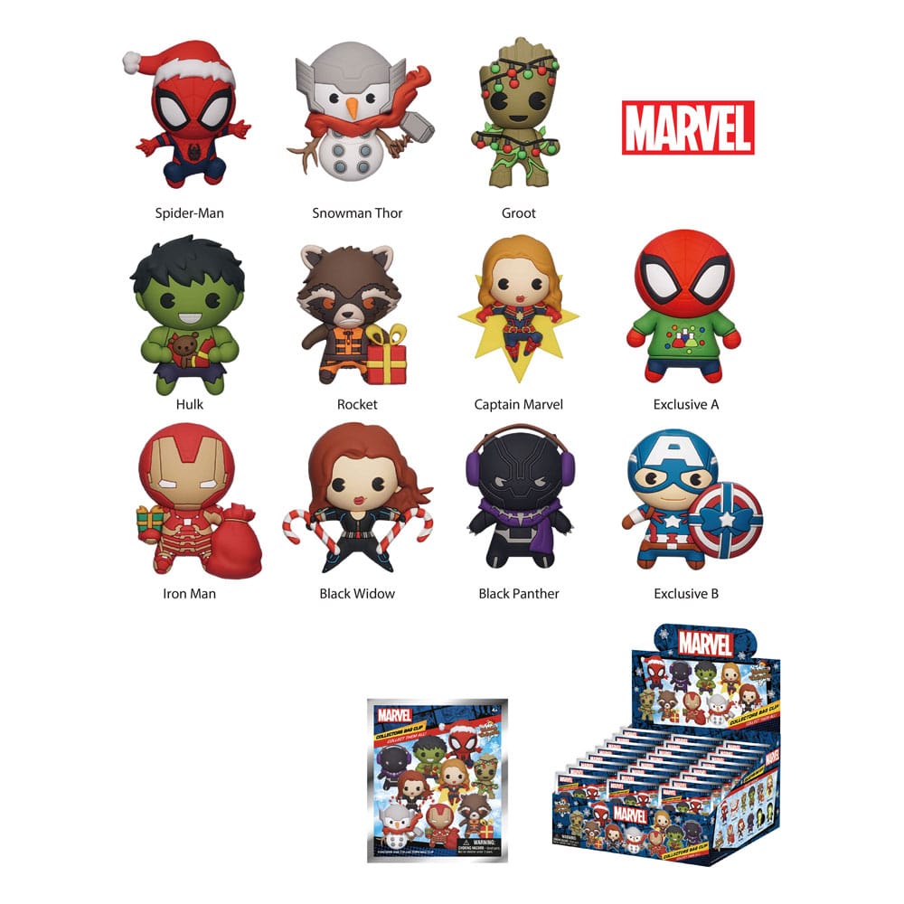 Marvel 3D PVC Bag Clips Marvel Christmas Series 1 Display (24) P051469
