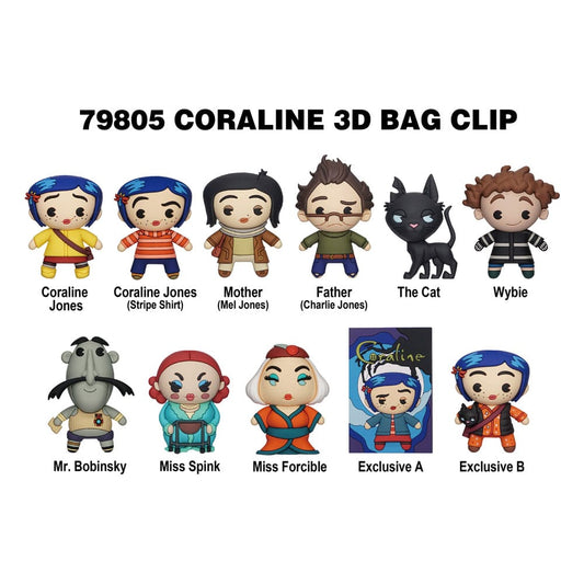 Coraline 3D PVC Bag Clips  Series 1 Display (24) P051620