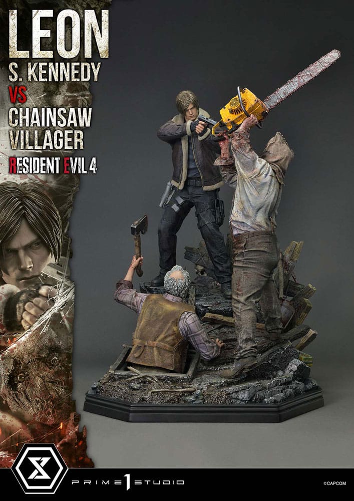 Resident Evil 4 Ultimate Premium Masterline Series Statue 1/4 Leon S. Kennedy vs. Chainsaw Villager Bonus Ver. 76 cm P054494