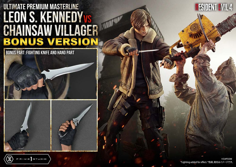 Resident Evil 4 Ultimate Premium Masterline Series Statue 1/4 Leon S. Kennedy vs. Chainsaw Villager Bonus Ver. 76 cm P054494