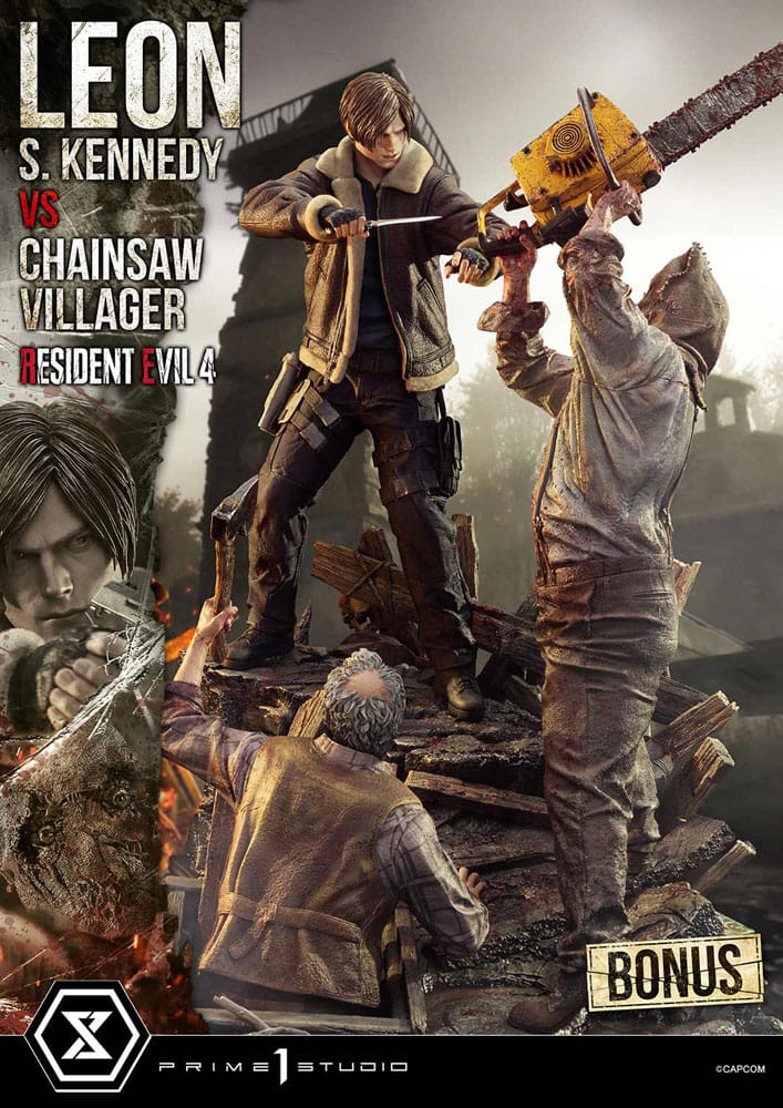 Resident Evil 4 Ultimate Premium Masterline Series Statue 1/4 Leon S. Kennedy vs. Chainsaw Villager Bonus Ver. 76 cm P054494