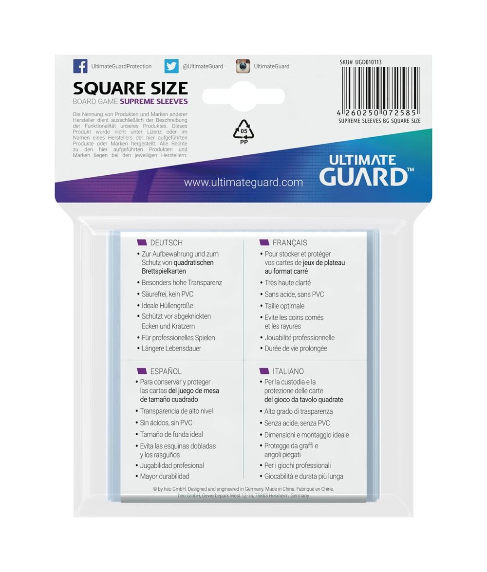 Ultimate Guard Supreme Sleeves for Board Game Cards Square (50) P061711