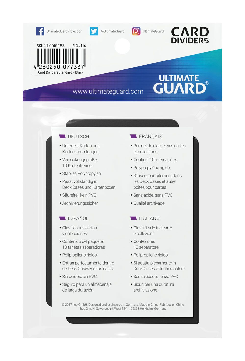 Ultimate Guard Card Dividers Standard Size (10) - Black P061776