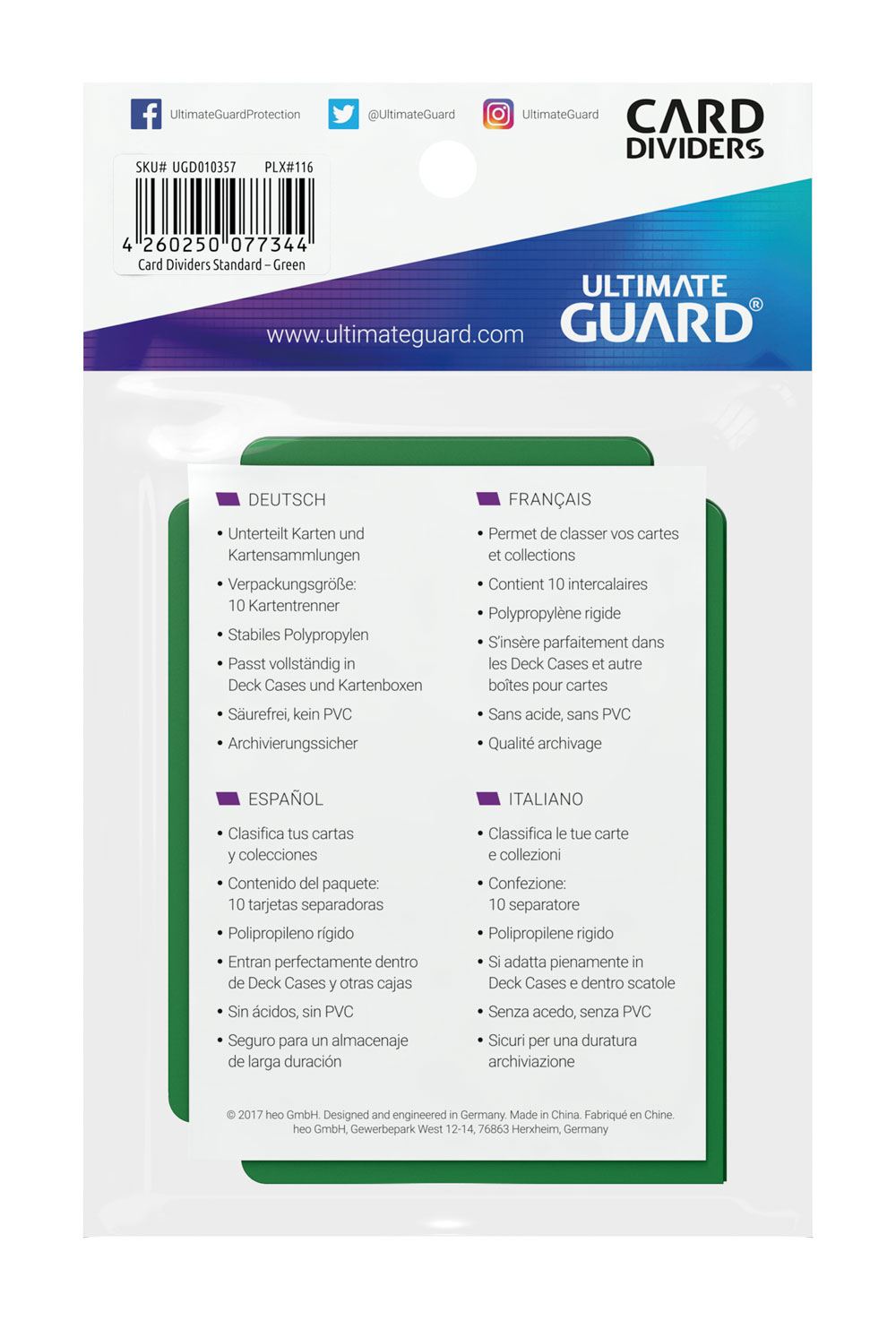 Ultimate Guard Card Dividers Standard Size (10) - Green P061777