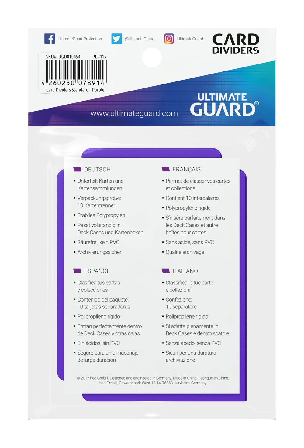 Ultimate Guard Card Dividers Standard Size (10) - Purple P061807