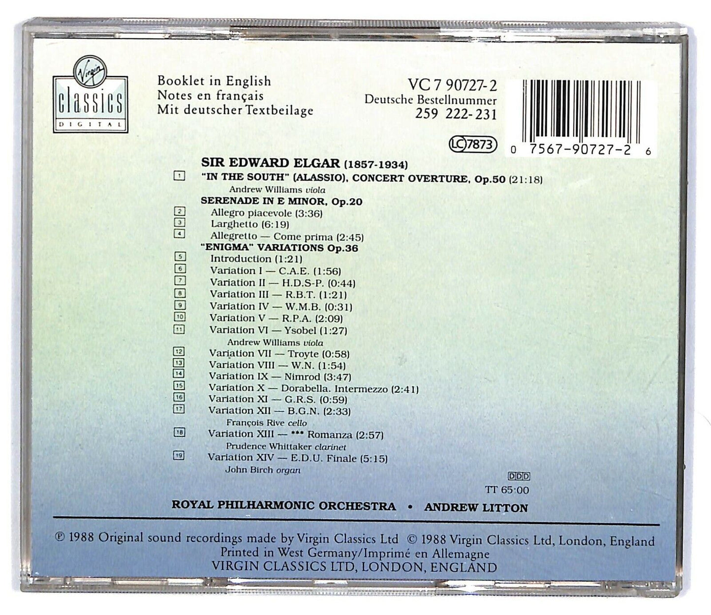 EBOND Elgar - Enigma Variations - Overture In The South Serenade For CD CD031719