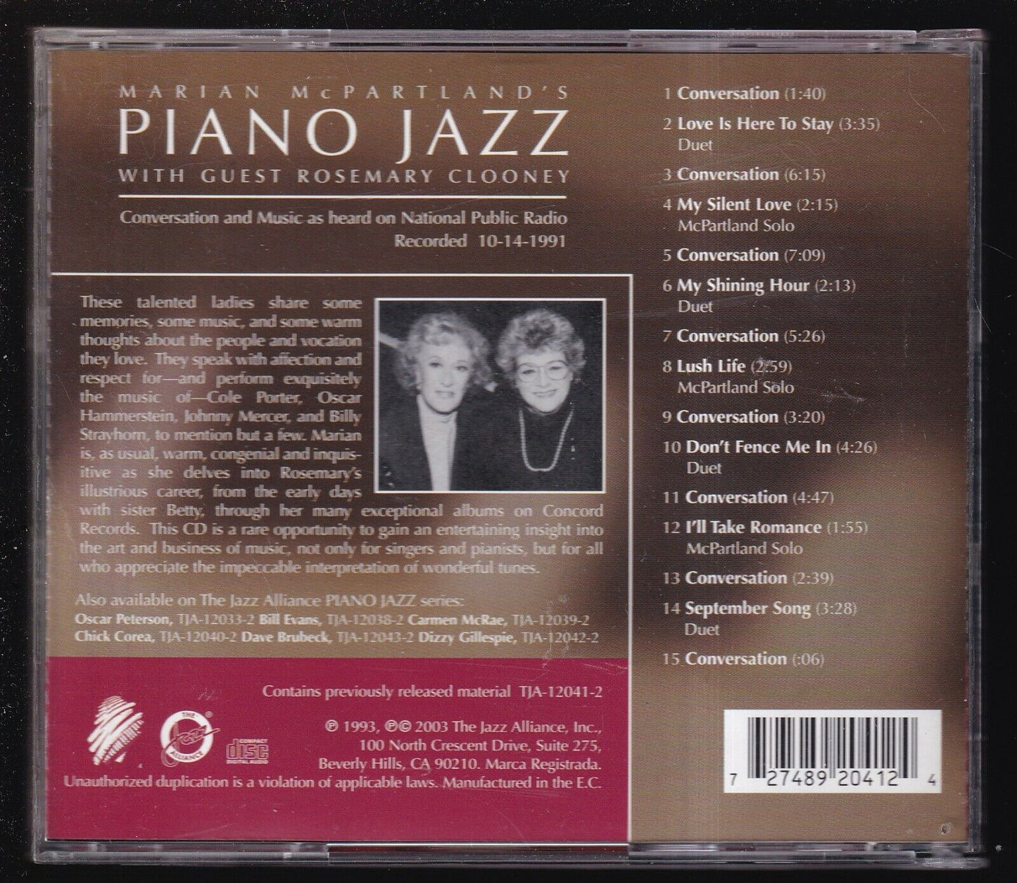 EBOND Marian Mcpartland, Rosemary Clooney - Piano Jazz CD CD031112