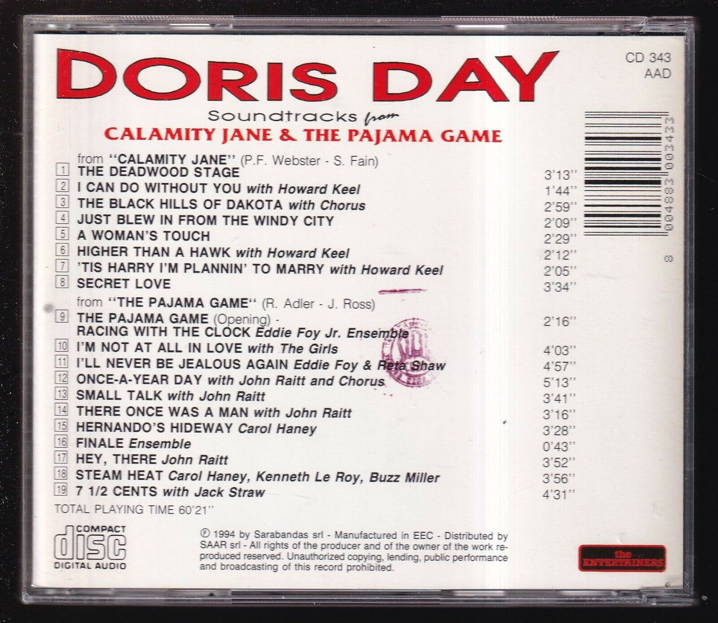 EBOND Doris Day - Soundtracks From Calamity Jane & The Pajama Game CD CD030708