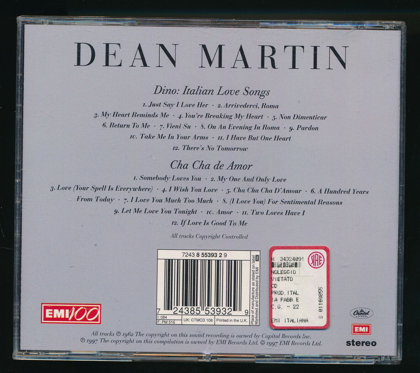 EBOND Dean Martin - Dino: Italian Love Songs / Cha Cha De Amor CD CD030440