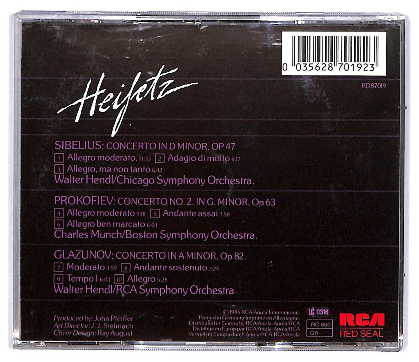 EBOND Heifetz- Concertos: Sibelius, Prokofiev No 2 Glazunov CD CD032821