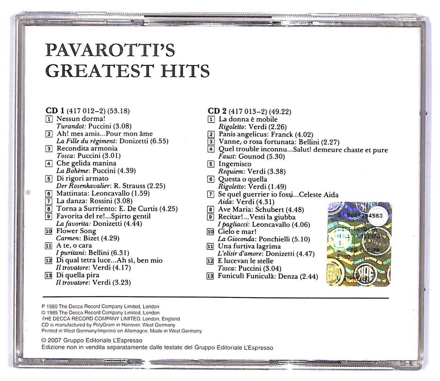 EBOND Pavarotti - Pavarotti's Greatest Hits (2) Editoriale CD CD032826