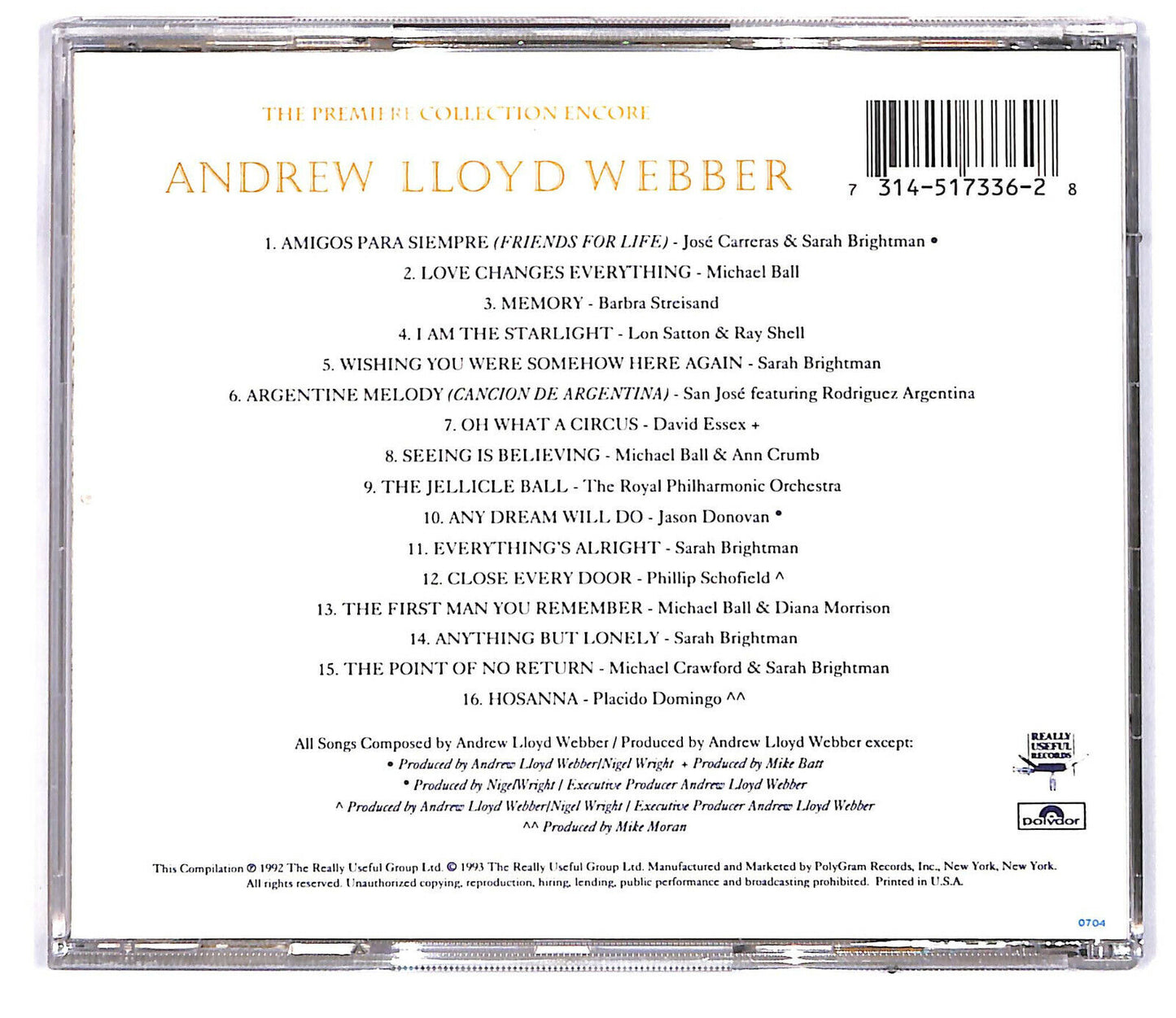 EBOND Andrew Lloyd Webber - The Premiere Collection Encore CD CD032531