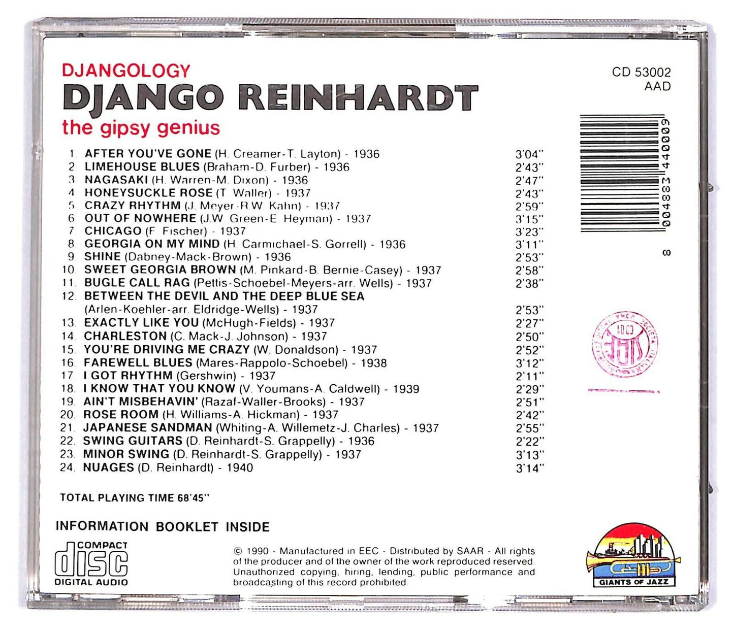 EBOND Django Reinhardt - Djangology - The Gypsy Genius CD CD031341