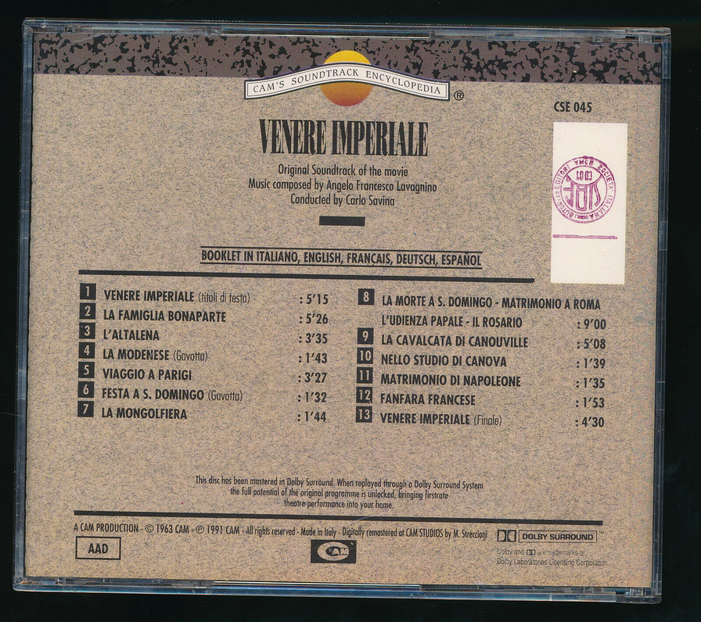 EBOND Angelo Francesco Lavagnino - Venere Imperiale CD CD030037