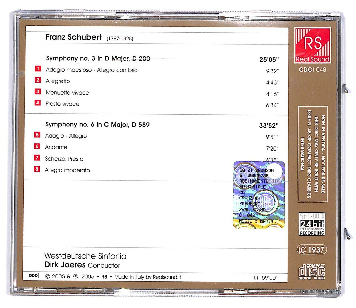 EBOND Franz Schubert Westdeutsche Sinfonia Dirk Joeres - Symphony 3 CD CD031150